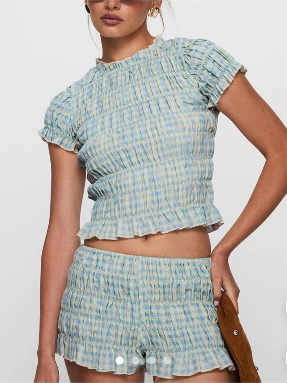 Smocked Ruffle Gingham Set in Blue Plaid